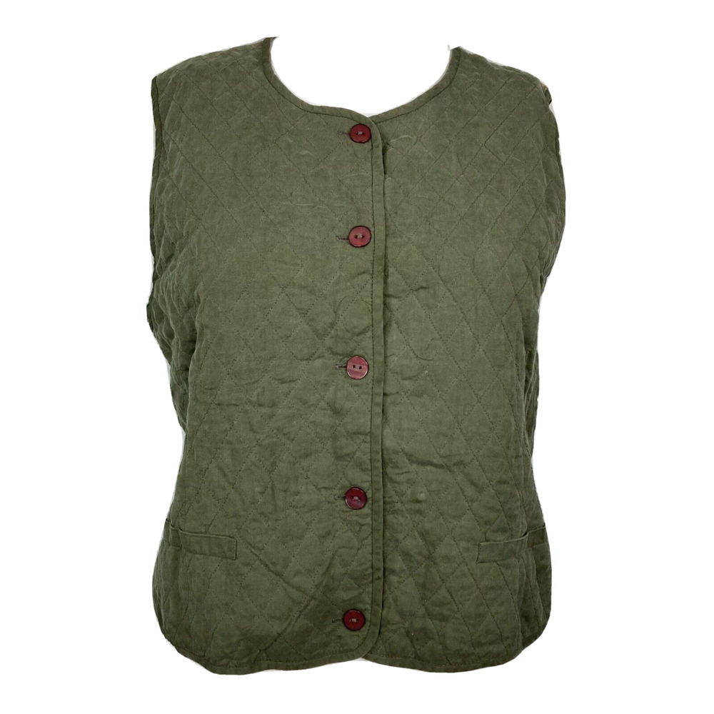 Pendleton Vest Womens Sz 8 Quilted Green Paisley Button Up Sleeveless